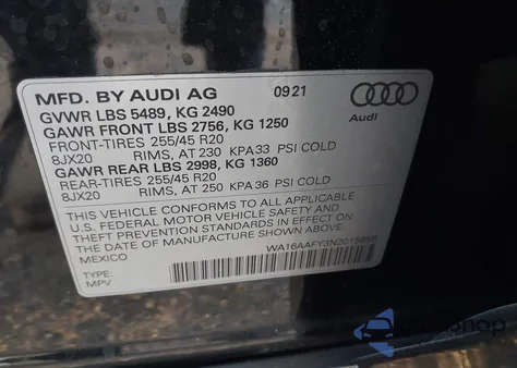 2022 Audi Q5 Sportback S Line Prestige from USA, damaged, VIN WA16AAFY3N2015656